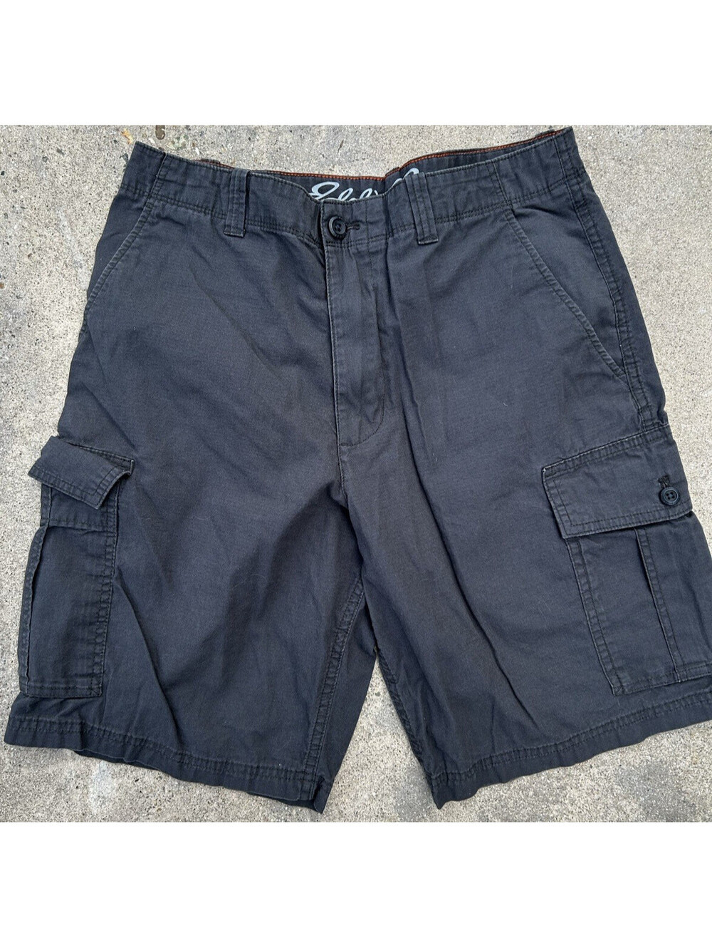 Eddie Bauer Dark Gray Denim Cargo Shorts Button Pockets 100% Cotton Size 32x10